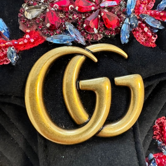 Gucci Velvet Matelasse Embroidered Mini GG Marmont Shoulder Bag - Picture 10 of 16